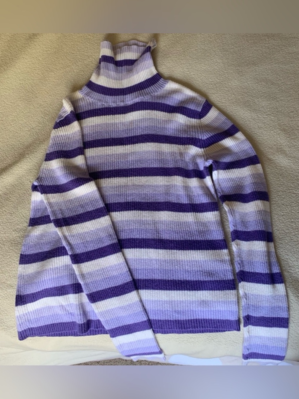 Girls' Striped Purple Turtleneck Sweater